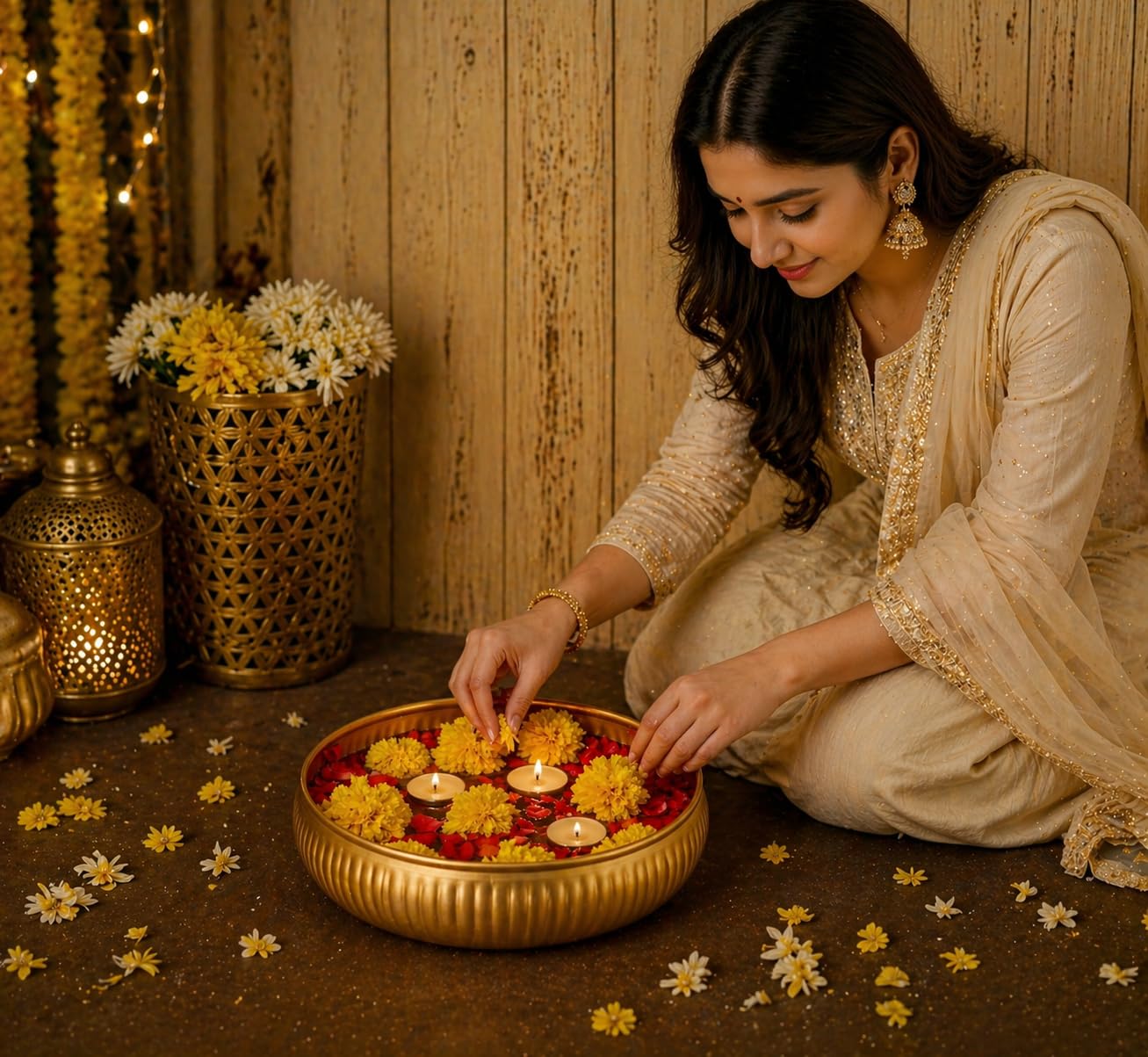 Luxury Decorative Bowl for Home & Table Decor – Elegant Gold Metal Serving Bowl for Floating Flowers, Candles, Potpourri, Centerpiece Decoration & Modern Dining Display