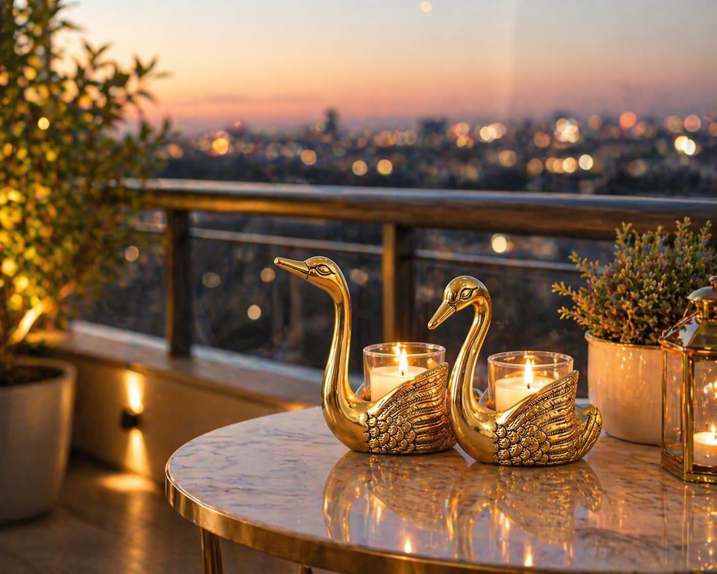 Elegant Aluminium Swan Candle Holder Set – Antique Gold Metal Swan Tealight Holder for Living Room Decor, Wedding Table Centerpiece & Romantic Home Decoration