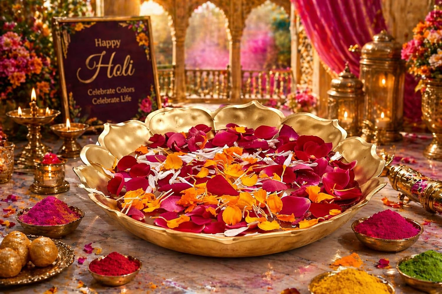Metal Urli Bowl for Diwali Decoration | Premium Floating Flower Urli with Lotus Inspired Design for Wedding, Pooja & Luxury Home Decor