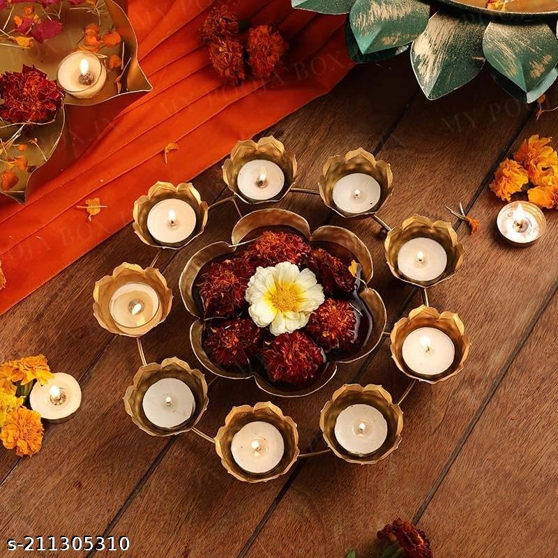 Floral Metal Urli Bowl for Diwali Decoration | Luxury Decorative Lotus Urli for Pooja Room, Wedding Centerpiece, Floating Flower Arrangement & Festive Home Decor