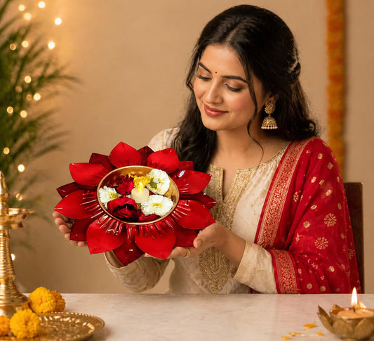 Elegant Lotus Urli Bowl for Festive Home Decoration – Luxury Metal Lotus Urli with Floral Design for Diwali, Pooja, Floating Candles, Table Centerpiece & Traditional Décor