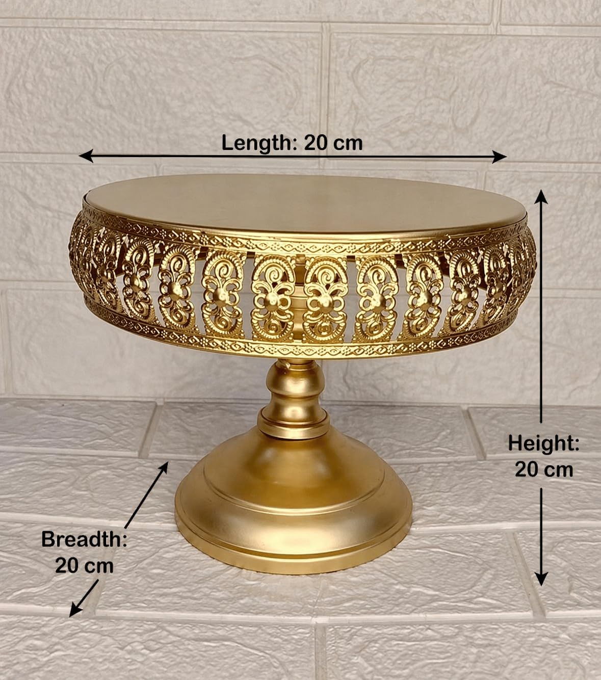 Antique Metal Cake Stand | Vintage Gold Pedestal Dessert Display | Ornate Engraved Royal Serving Platter for Wedding & Festive Styling