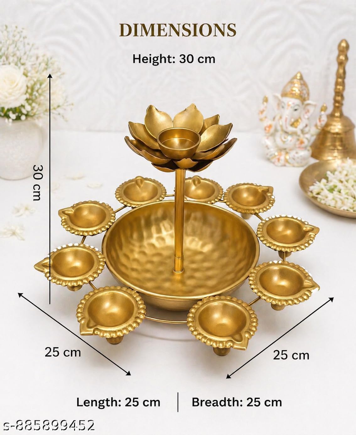 Luxury Metal Lotus Urli Bowl with Diyas | Decorative Floral Floating Urli for Diwali Decoration, Pooja Room, Wedding Centerpiece & Festive Home Decor
