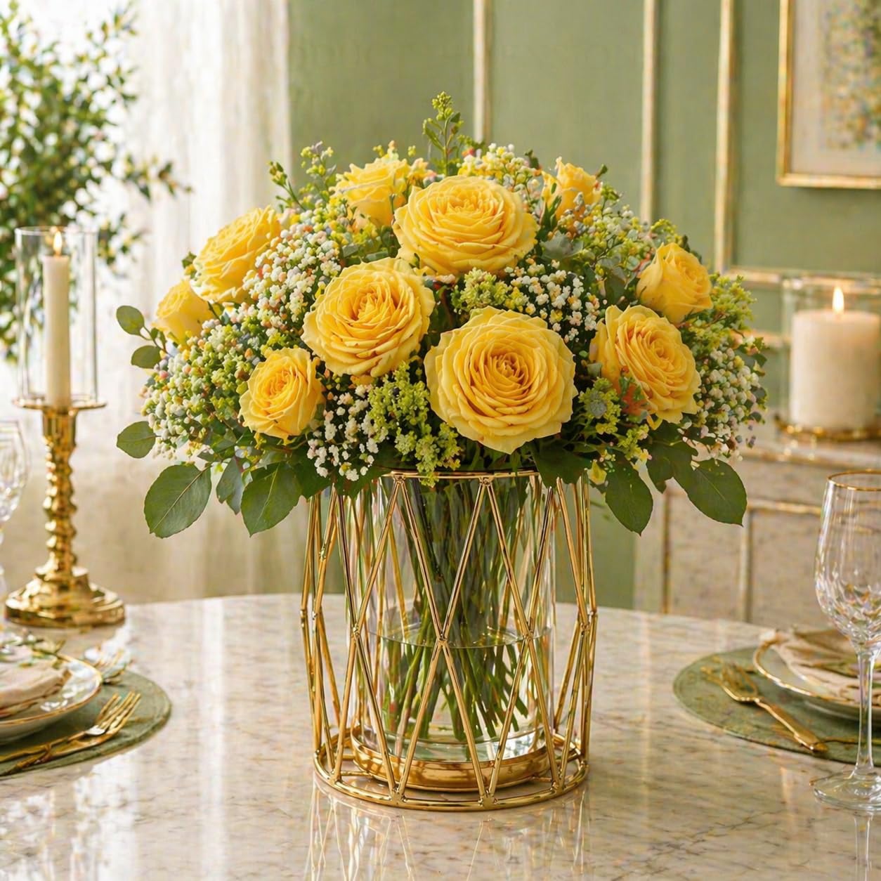Luxury Gold Vase | Modern Geometric Metal & Glass Decorative Flower Vase for Elegant Home Styling