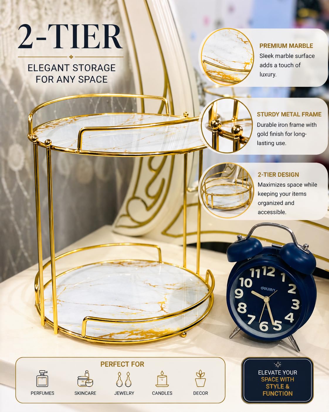 Gold 2 Tier Vanity Organizer Stand