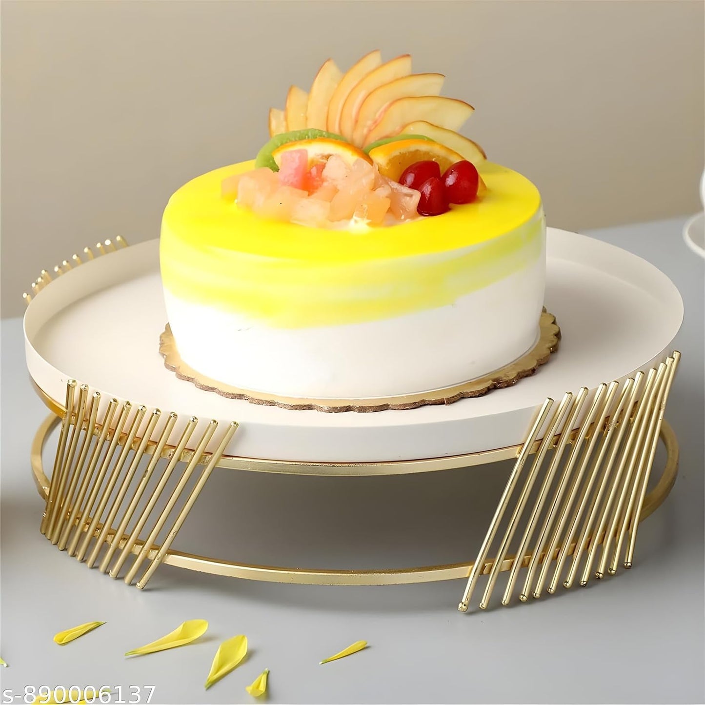 Metal Cake Stand with Gold Accent | Modern Round Dessert Display Tray | Luxury Serving Stand for Birthday, Wedding & Home Table Décor