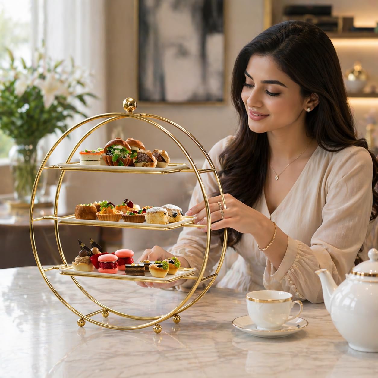 3 Tier Metal Cake Stand | Gold Round Dessert Display Stand | Multi Layer Cupcake & Pastry Serving Stand | Elegant Party, Wedding & Birthday Cake Holder