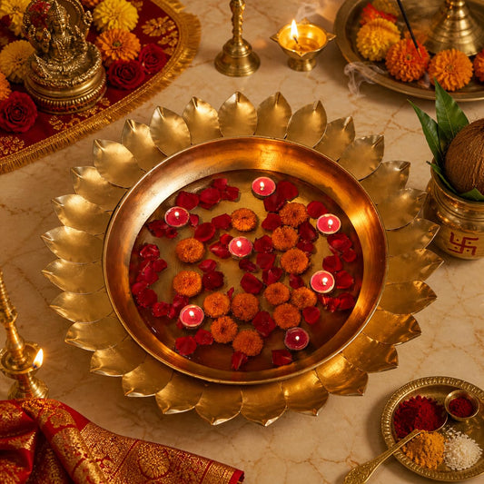 Lotus Metal Urli Bowl for Diwali Decoration | Premium Decorative Floating Flower Bowl for Pooja Room, Wedding Centerpiece, Temple & Festive Home Decor