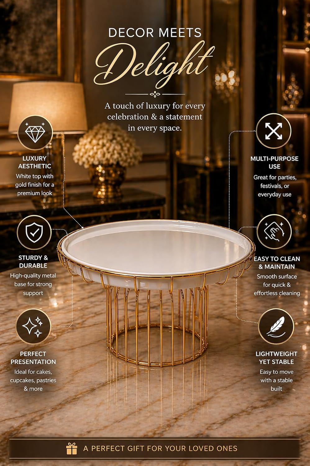 Gold Metal Cake Stand | Elegant Dessert & Cupcake Display Stand for Birthday, Wedding & Party Decoration | Premium Round Cake Serving Stand for Home & Events