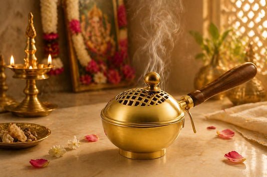 Premium Metal Loban Dani with Wooden Handle | Dhoop Burner for Home Fragrance, Pooja & Meditation