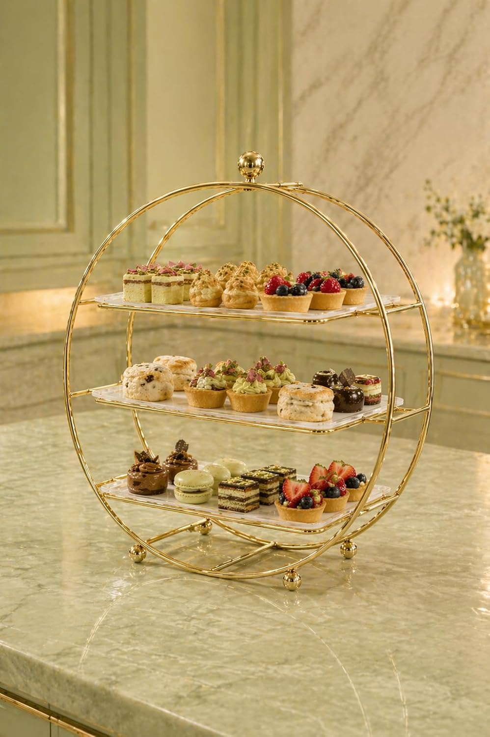 3 Tier Metal Cake Stand | Gold Round Dessert Display Stand | Multi Layer Cupcake & Pastry Serving Stand | Elegant Party, Wedding & Birthday Cake Holder