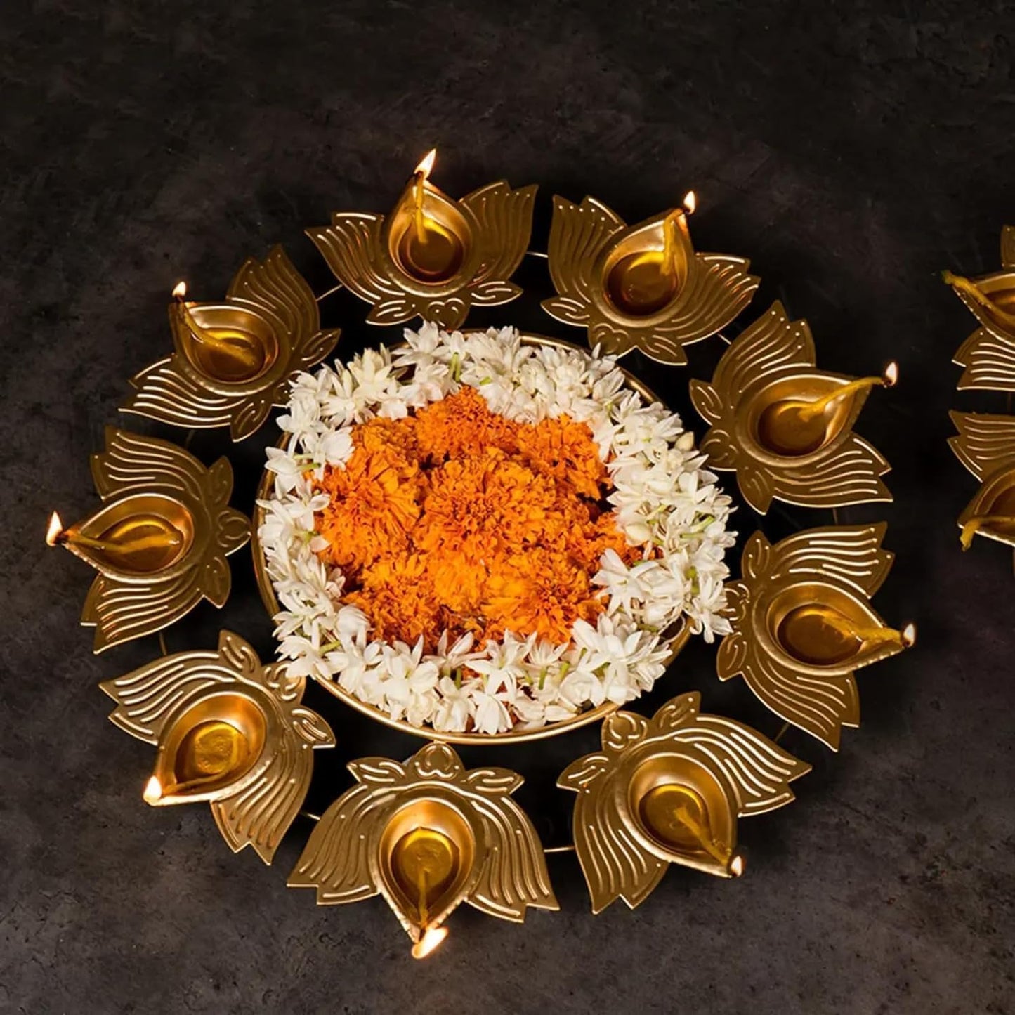 Lotus Diya Urli Bowl for Diwali Decoration | Decorative Metal Diya Urli with Floral Festival Design for Pooja Room, Wedding Centerpiece & Traditional Home Decor