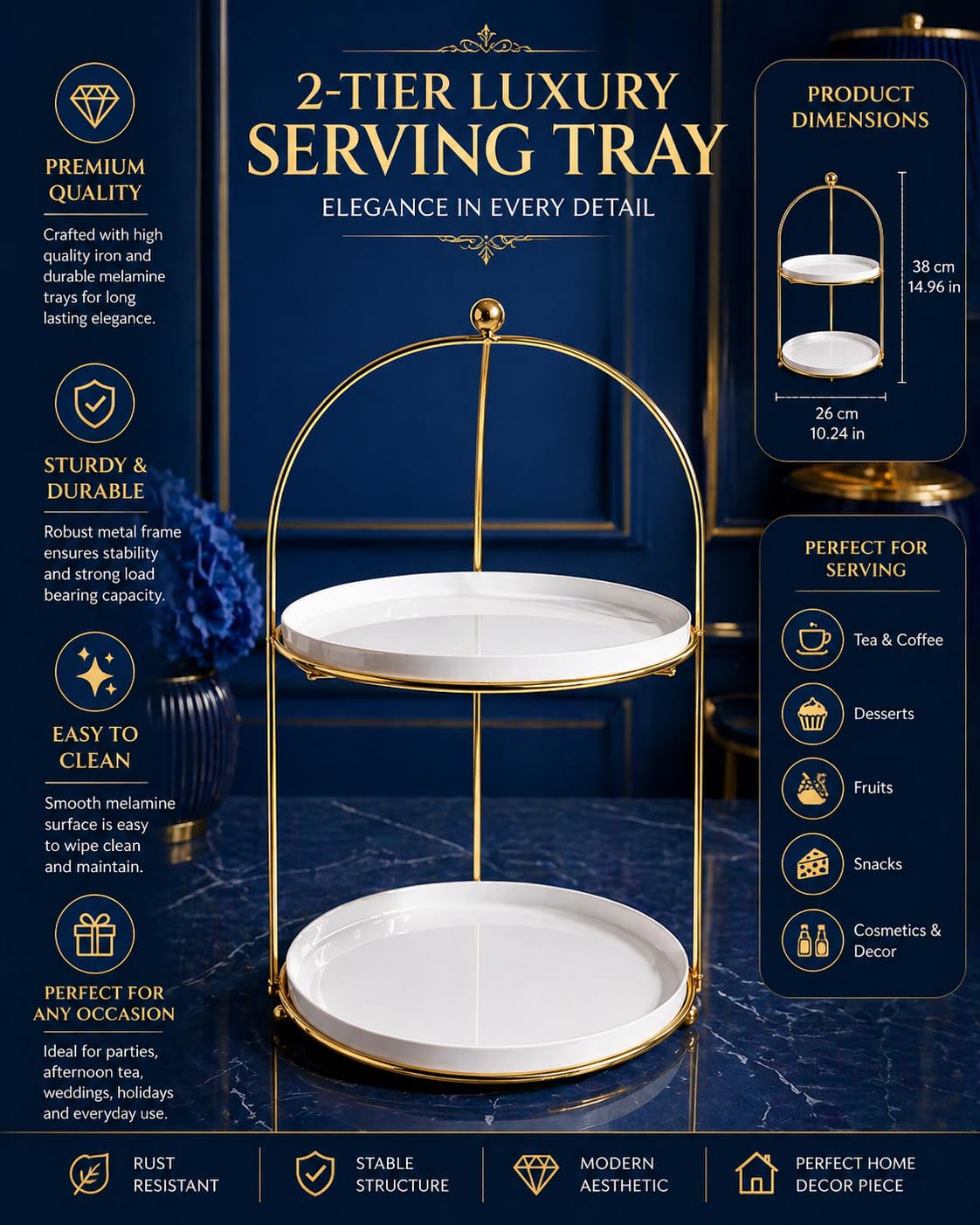 2 Tier Vanity Organizer Stand with White Trays