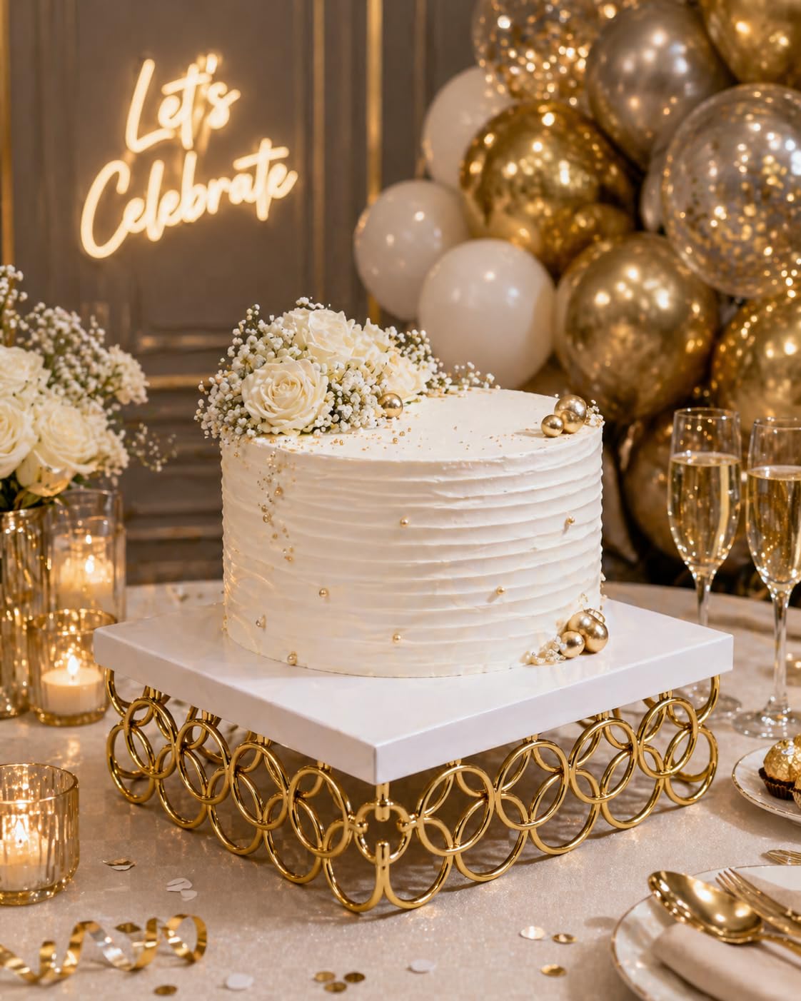 Metal Cake Stand – Elegant Square Dessert Display Stand with Gold Base, Premium Serving  for Birthday, Wedding & Party Table Decor