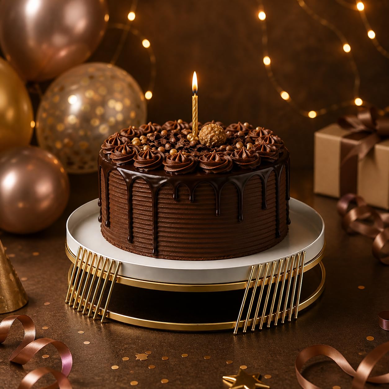 Metal Cake Stand with Gold Accent | Modern Round Dessert Display Tray | Luxury Serving Stand for Birthday, Wedding & Home Table Décor