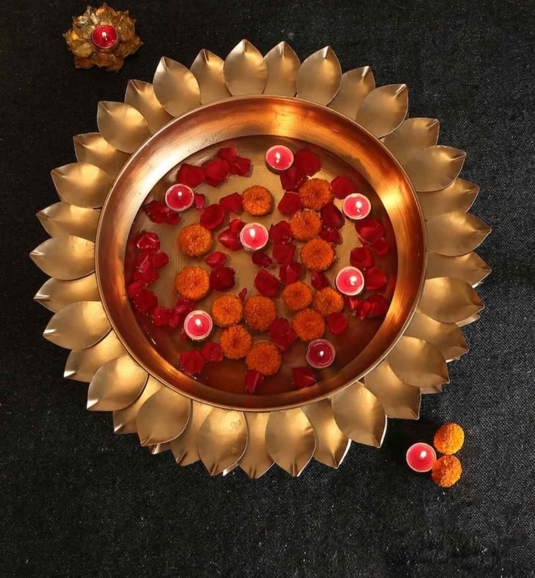 Lotus Metal Urli Bowl for Diwali Decoration | Premium Decorative Floating Flower Bowl for Pooja Room, Wedding Centerpiece, Temple & Festive Home Decor