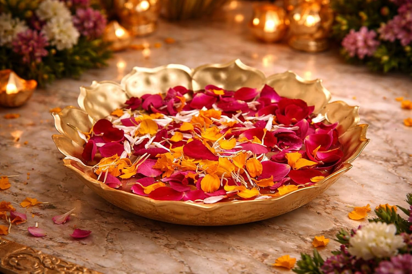 Metal Urli Bowl for Diwali Decoration | Premium Floating Flower Urli with Lotus Inspired Design for Wedding, Pooja & Luxury Home Decor