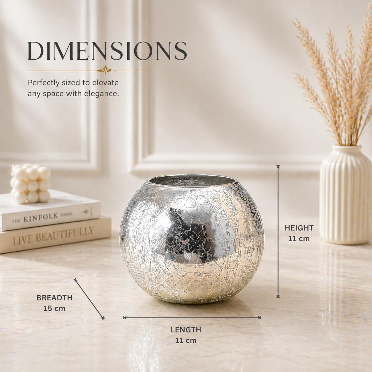 Luxury Silver Crackle Vase | Elegant Mercury Glass Decorative Vase for Modern Living Room & Contemporary Home Decor