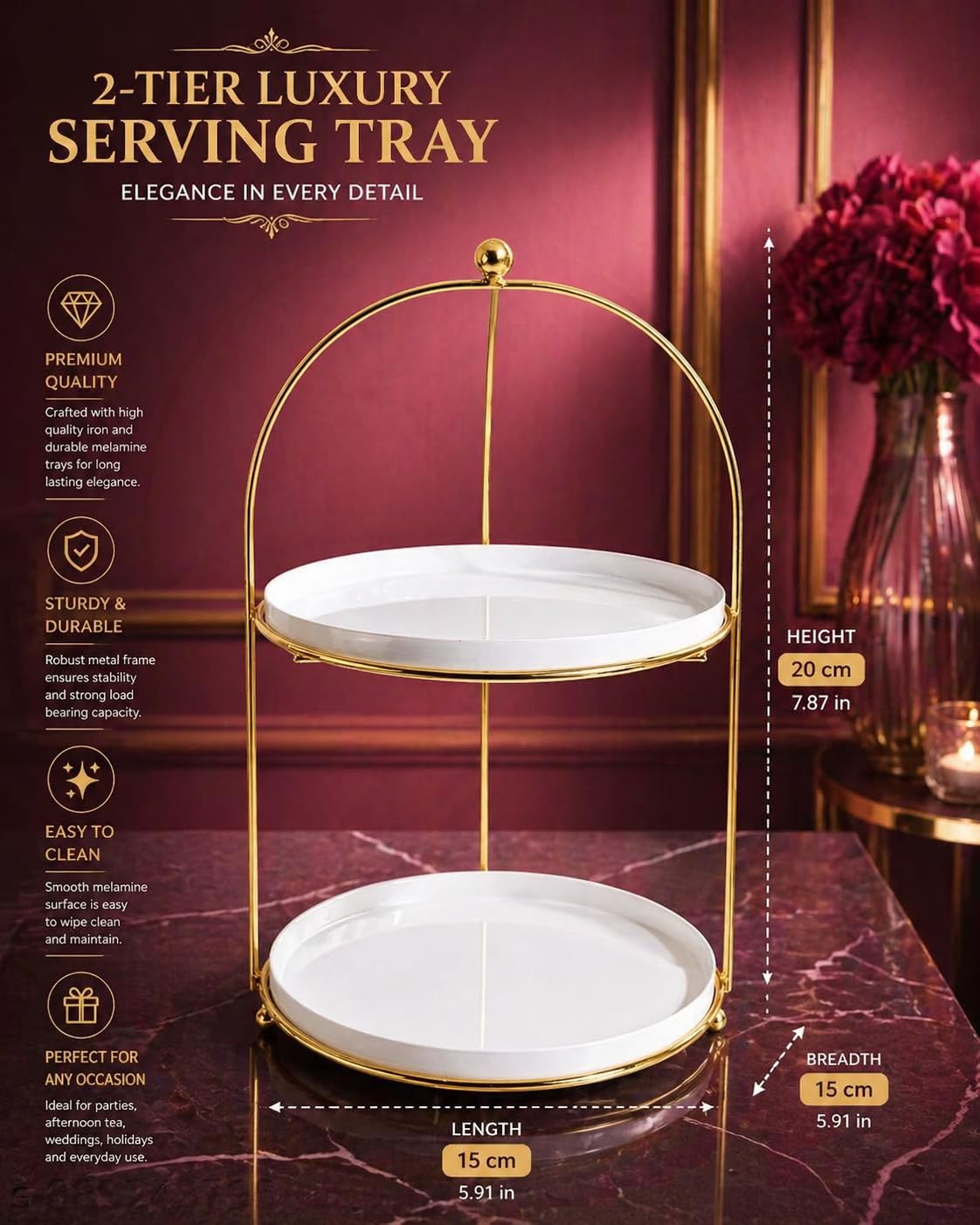 2 Tier Vanity Organizer Stand with White Trays