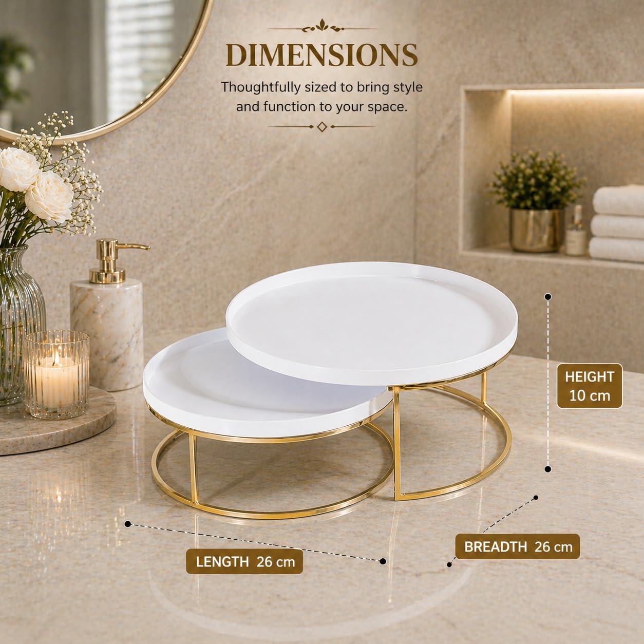 Luxury Dessert Display Stand Set for Cakes, Cupcakes & Pastries | Modern Gold Rim Serving Tray with Elegant Round Pedestal Design | Decorative Party, Bakery & Dining Table Display Stand