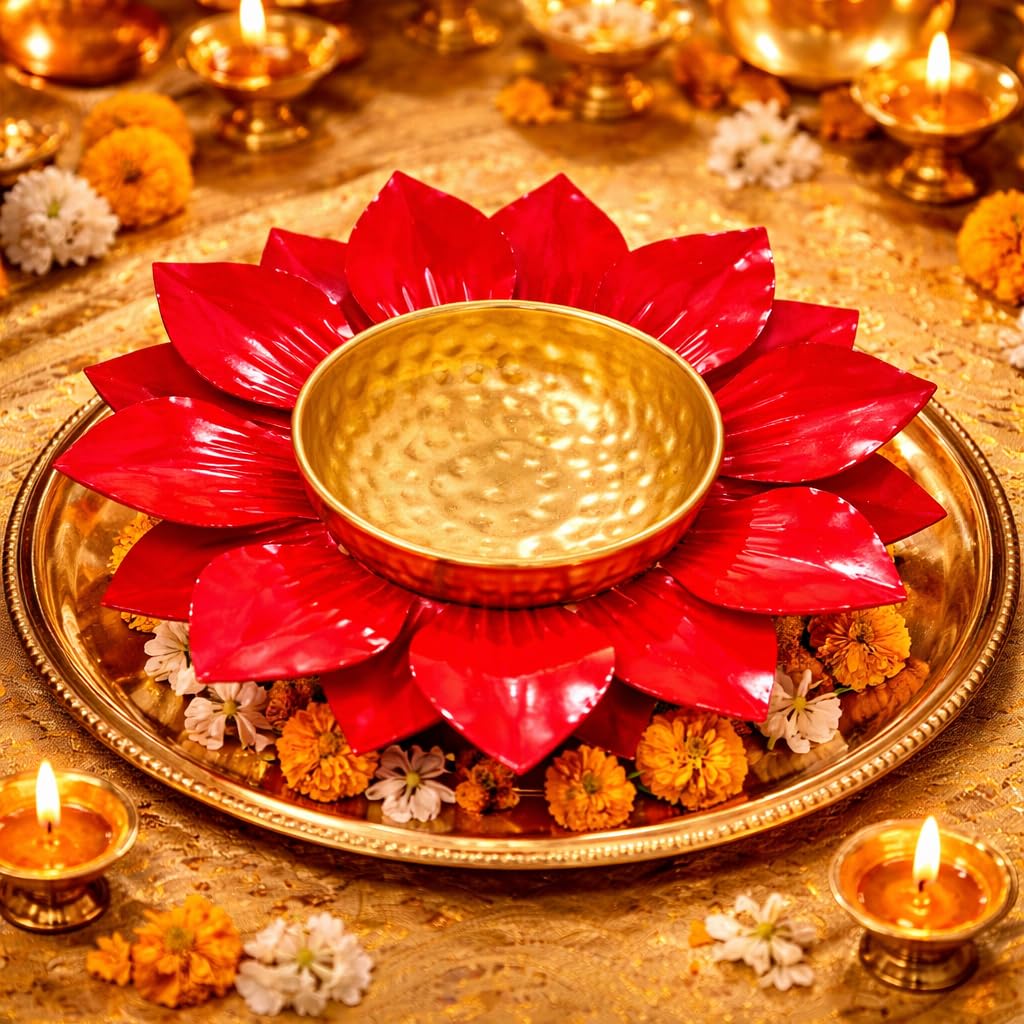 Elegant Lotus Urli Bowl for Festive Home Decoration – Luxury Metal Lotus Urli with Floral Design for Diwali, Pooja, Floating Candles, Table Centerpiece & Traditional Décor
