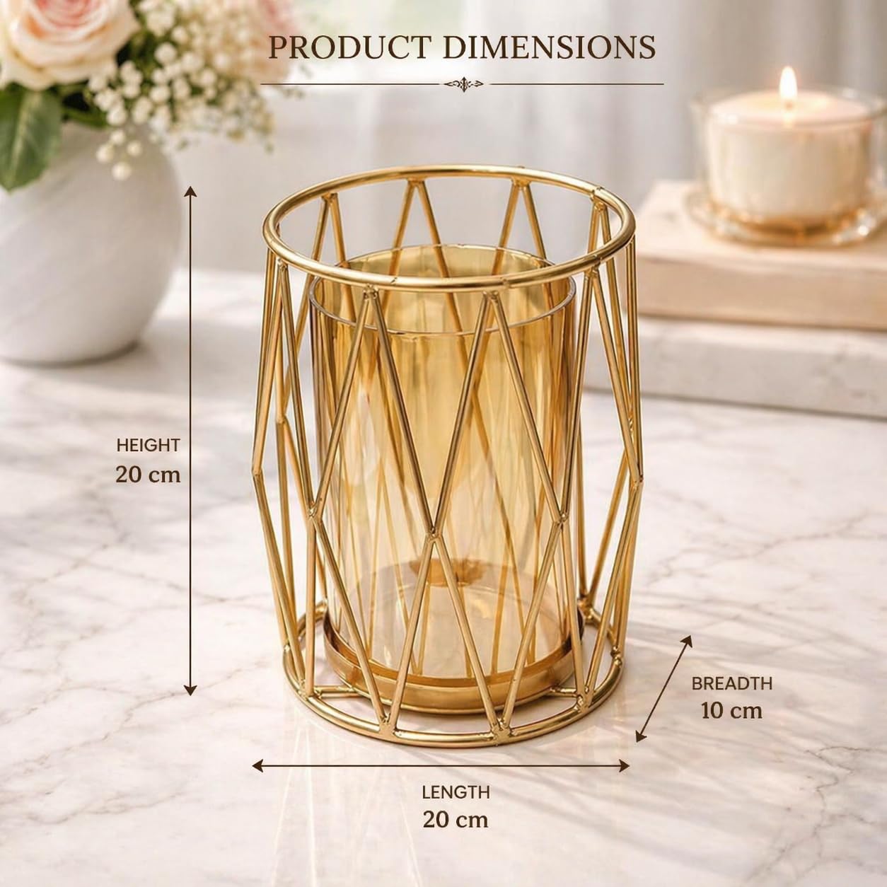 Luxury Gold Vase | Modern Geometric Metal & Glass Decorative Flower Vase for Elegant Home Styling