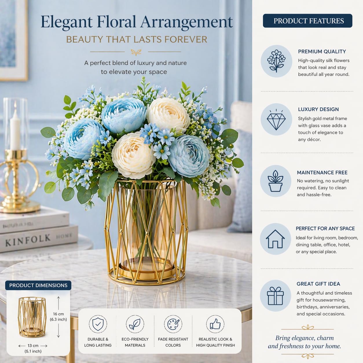 Luxury Gold Vase | Modern Geometric Metal & Glass Decorative Flower Vase for Elegant Home Styling