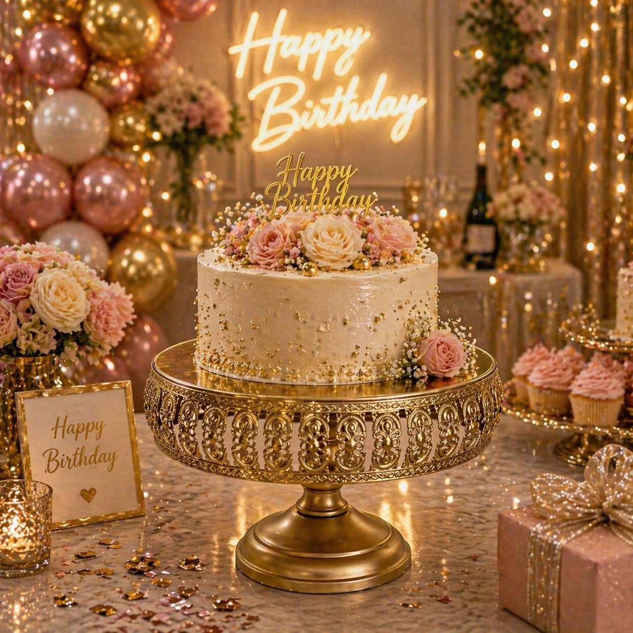 Antique Metal Cake Stand | Vintage Gold Pedestal Dessert Display | Ornate Engraved Royal Serving Platter for Wedding & Festive Styling