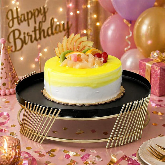 Luxury Metal Cake Stand | Black Round Dessert Display with Gold Finish Base | Elegant Serving Tray for Wedding, Birthday & Home Décor