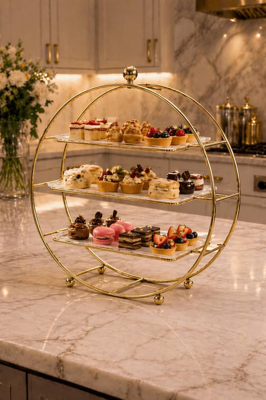 3 Tier Metal Cake Stand | Gold Round Dessert Display Stand | Multi Layer Cupcake & Pastry Serving Stand | Elegant Party, Wedding & Birthday Cake Holder