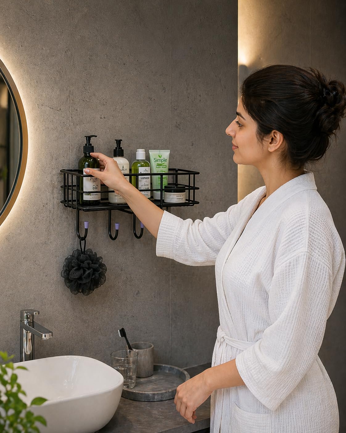 Wall Mounted Bathroom Shelf with Hooks