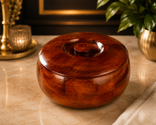 Premium Round Wooden Roti Box with Lid for Chapati, Paratha and Bread Storage