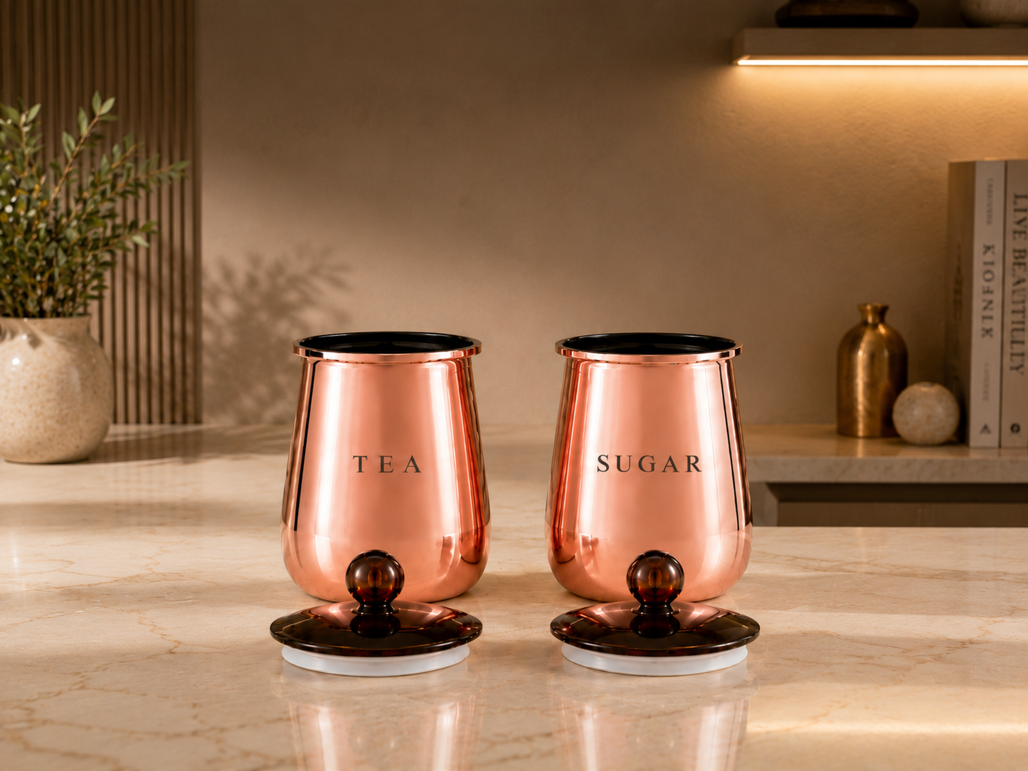 Premium Rose Gold Tea & Sugar Storage Containers with Removable Lids – Set of 2