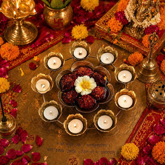 Floral Metal Urli Bowl for Diwali Decoration | Luxury Decorative Lotus Urli for Pooja Room, Wedding Centerpiece, Floating Flower Arrangement & Festive Home Decor