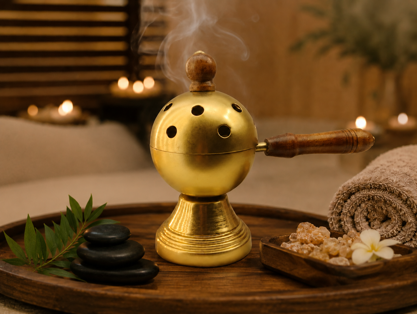 Metal Loban Burner with Wooden Handle