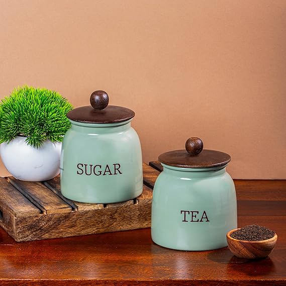 Metal Storage Containers Set | Tea Sugar Jars with Lid | Compact Kitchen Organizer for Countertop & Home Decor