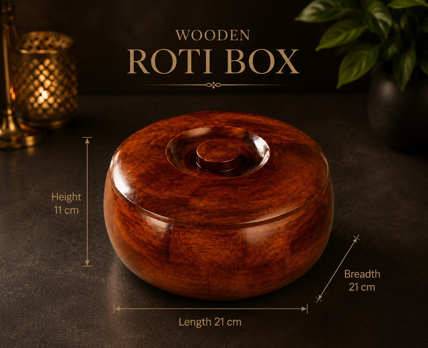 Premium Round Wooden Roti Box with Lid for Chapati, Paratha and Bread Storage