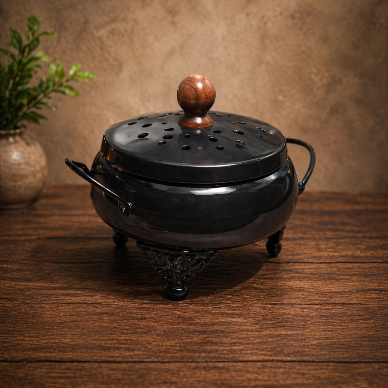 Premium Black Metal Loban Dhoop Dani with Lid & Stand | Modern Kapoor Dani for Pooja, Havan, Home Temple & Meditation | Charcoal Incense Burner Pot