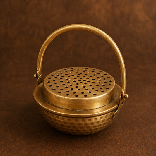 Premium Metal Loban Dhoop Dani with Handle |  Finish Kapoor Dani for Pooja, Havan, Home Temple & Spiritual Fragrance | Traditional Loban Burner Matki
