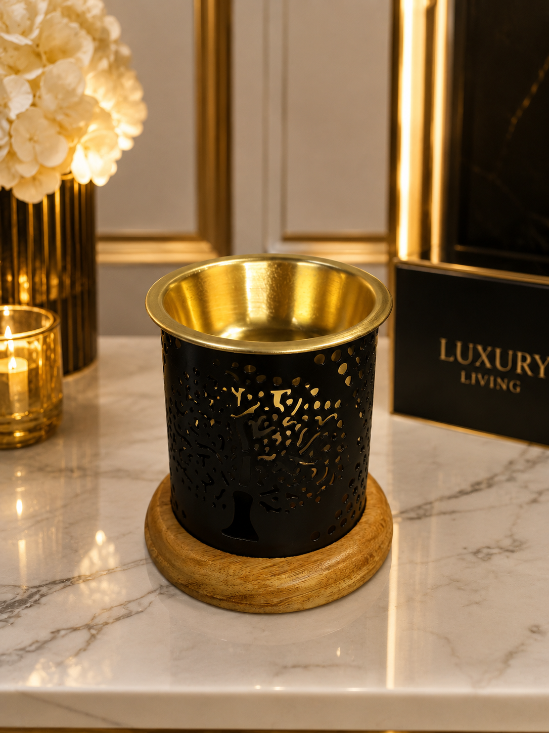 Tree Design Oil Burner with Golden Bowl