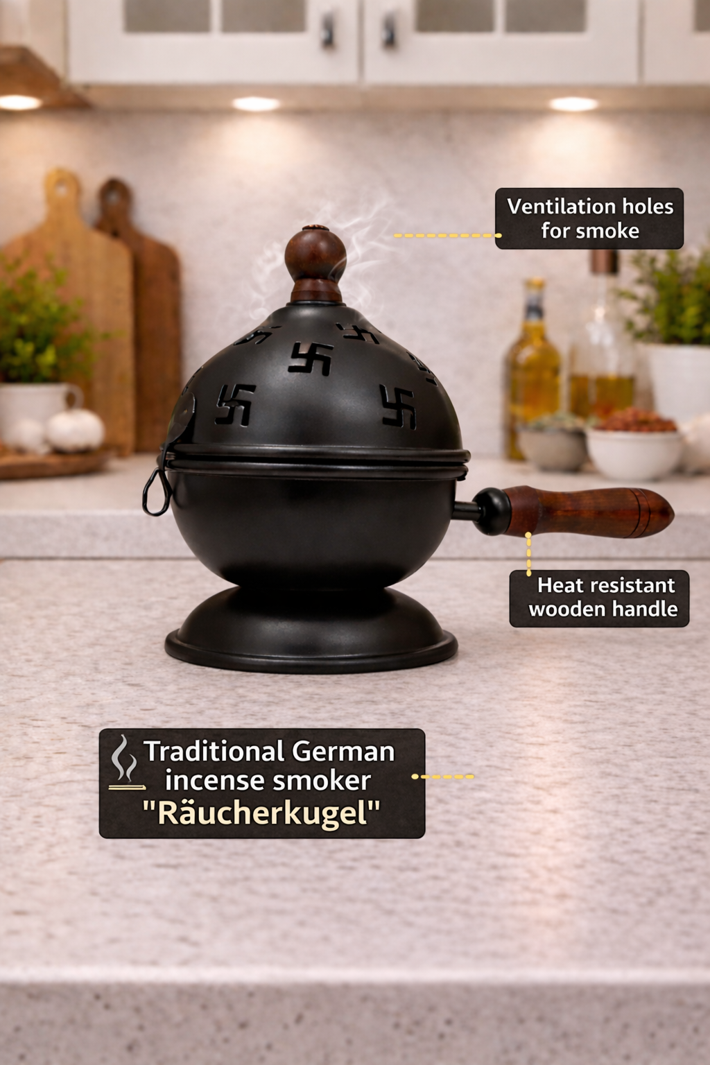 Swastik Black Metal Loban Dhoop Dani with Lid & Stand | Kapoor Dani for Pooja, Havan, Home Temple & Spiritual Fragrance | Decorative Incense Burner