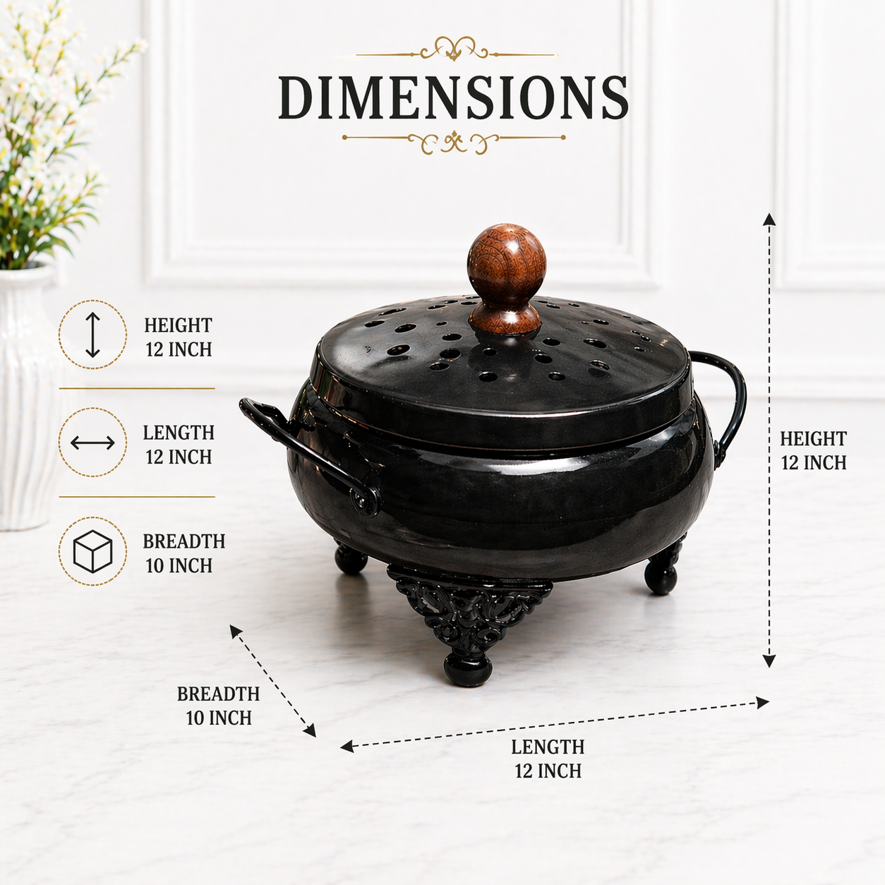 Premium Black Metal Loban Dhoop Dani with Lid & Stand | Modern Kapoor Dani for Pooja, Havan, Home Temple & Meditation | Charcoal Incense Burner Pot