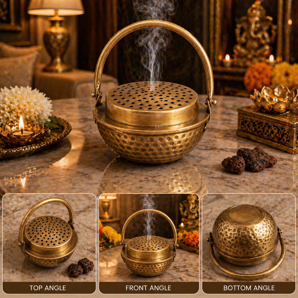 Premium Metal Loban Dhoop Dani with Handle |  Finish Kapoor Dani for Pooja, Havan, Home Temple & Spiritual Fragrance | Traditional Loban Burner Matki