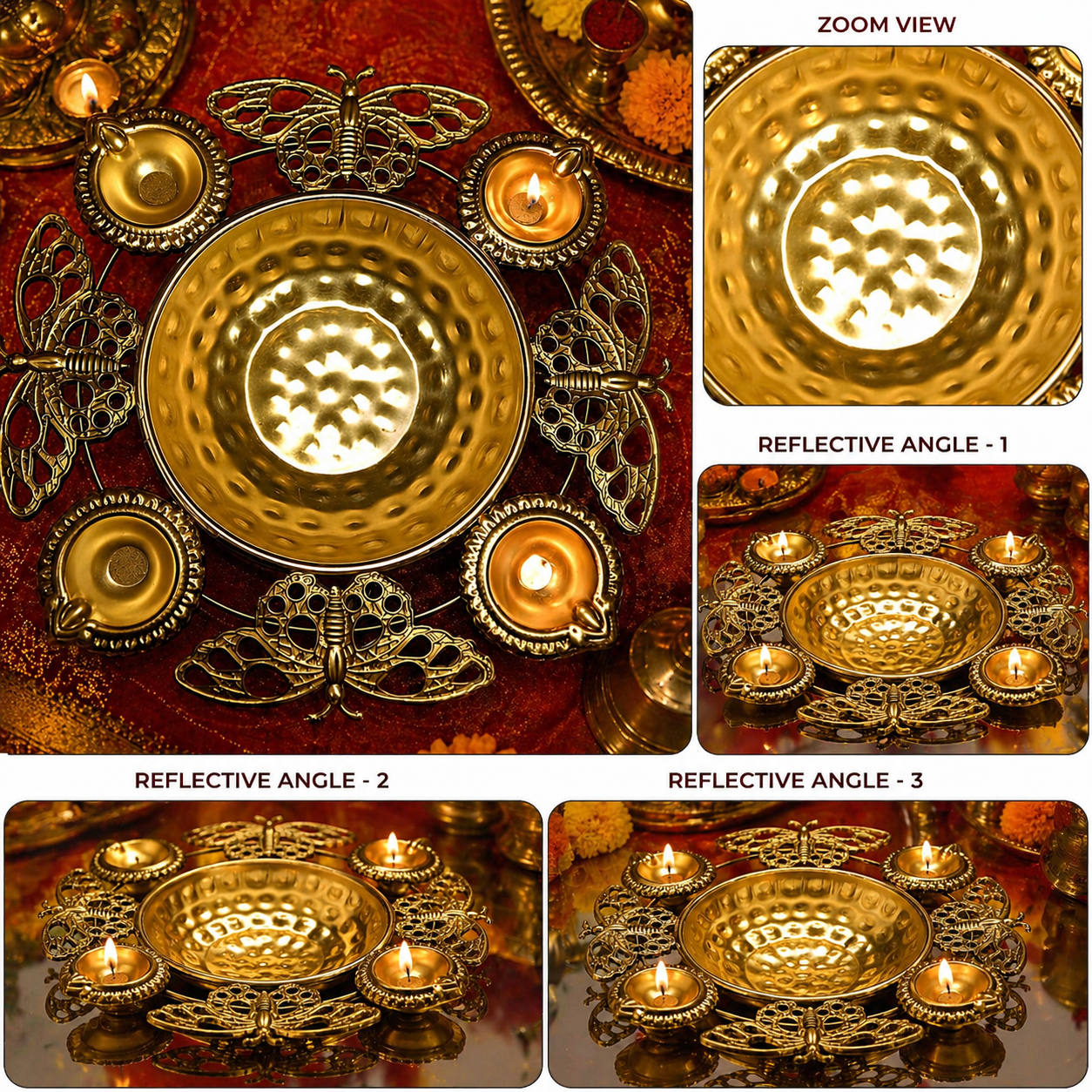 Elegant Butterfly Urli Bowl with Diyas – Luxury Metal Butterfly Urli for Diwali, Pooja & Festive Home Decoration, Decorative Floating Candle Urli Centerpiece for Mandir & Table Decor