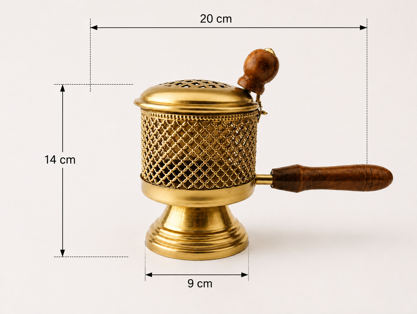 Brass Finish Metal Loban Burner with Wooden Handle