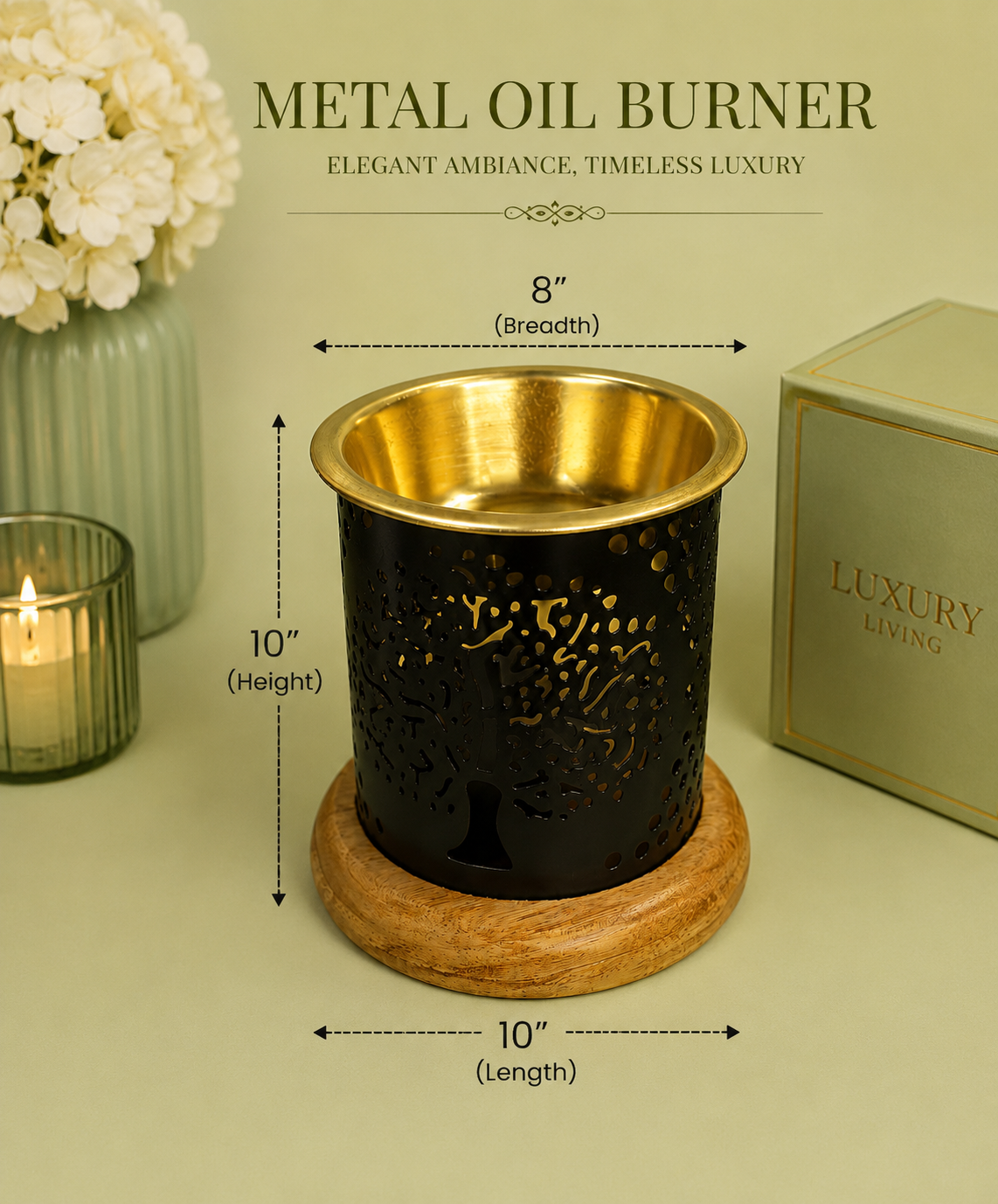 Tree Design Oil Burner with Golden Bowl
