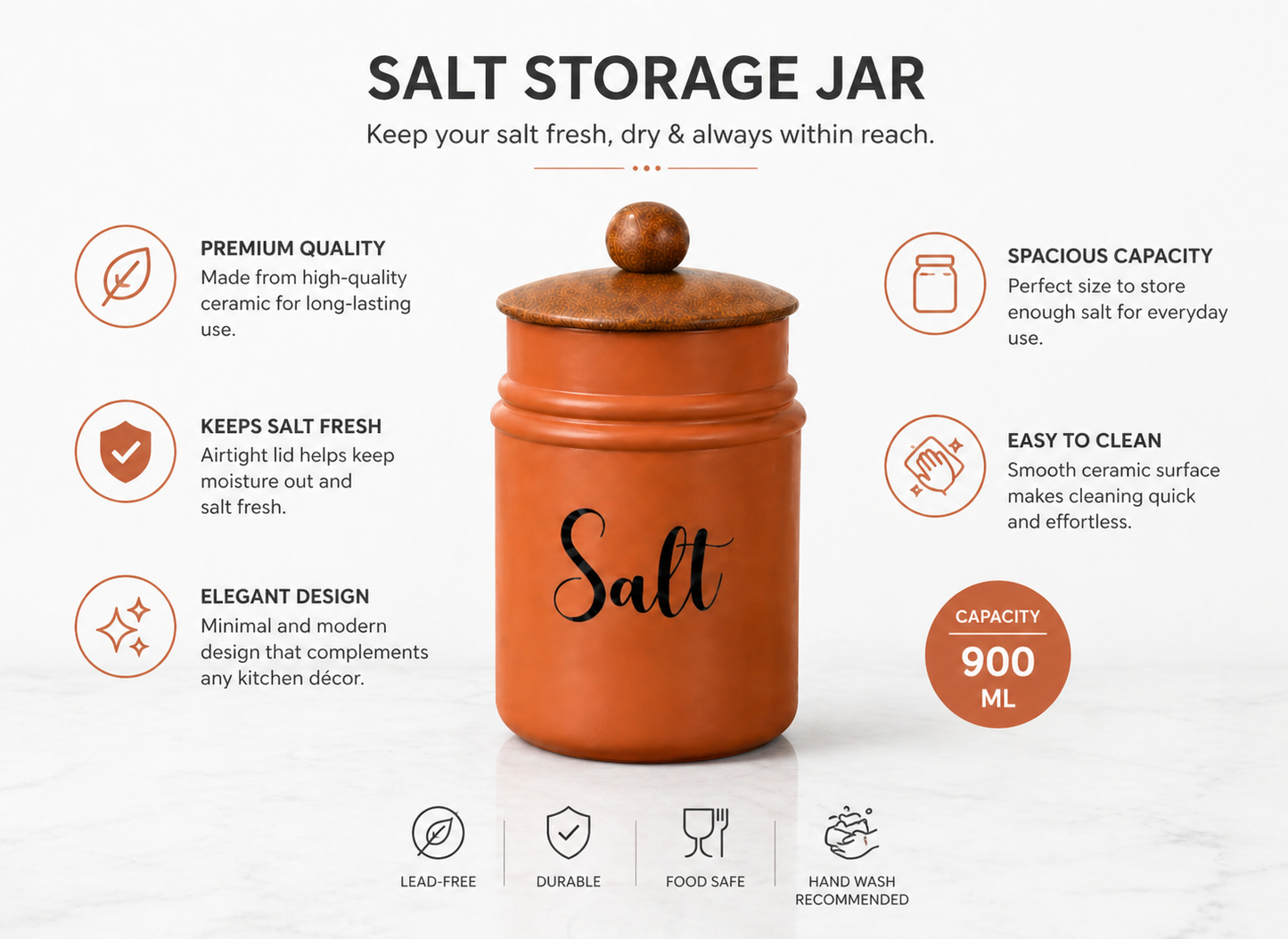 Metal Kitchen Storage Container with Wooden Lid | Brown Salt Jar Canister | Airtight Spice Storage Box | Decorative Countertop Organizer | Modern Kitchen Decor