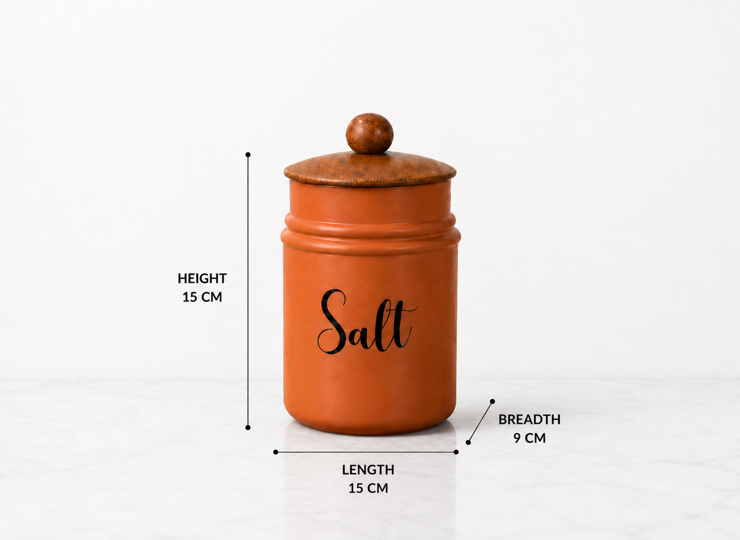 Metal Kitchen Storage Container with Wooden Lid | Brown Salt Jar Canister | Airtight Spice Storage Box | Decorative Countertop Organizer | Modern Kitchen Decor