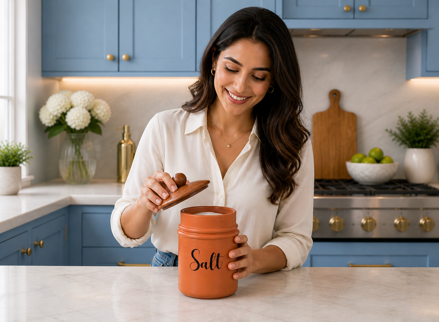 Metal Kitchen Storage Container with Wooden Lid | Brown Salt Jar Canister | Airtight Spice Storage Box | Decorative Countertop Organizer | Modern Kitchen Decor