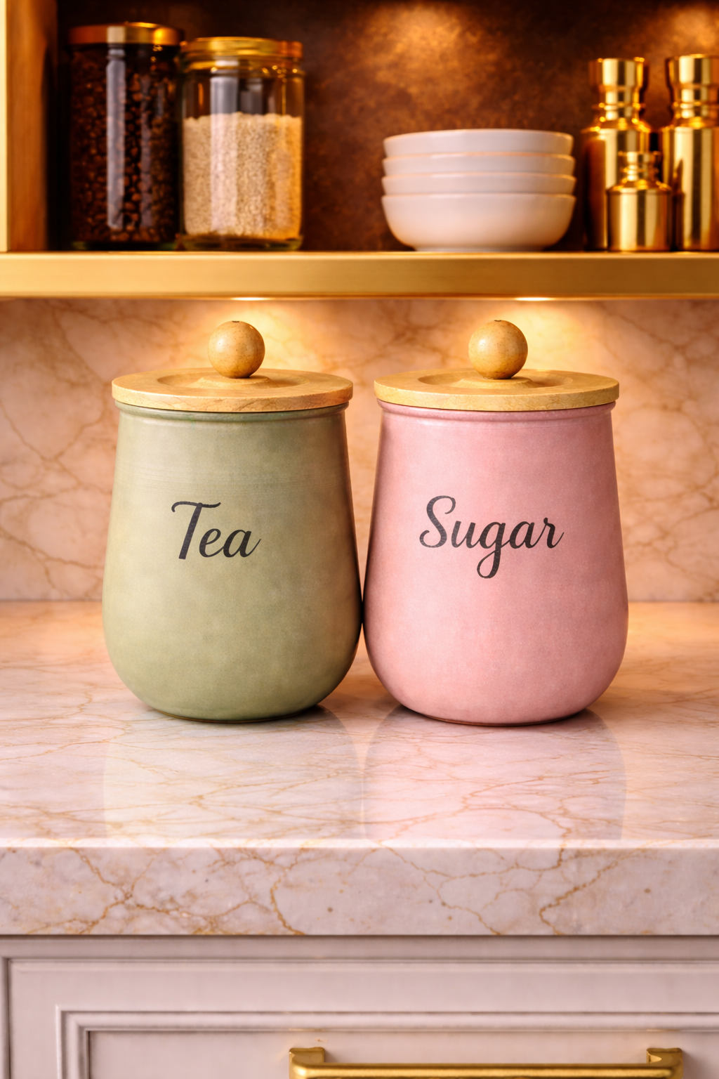 Metal Tea & Sugar Canister Set with Lid | Airtight Kitchen Storage Jars | Modern Matte Finish Storage Containers for Coffee, Sugar, Tea | Decorative Countertop Organizer (Set of 2)